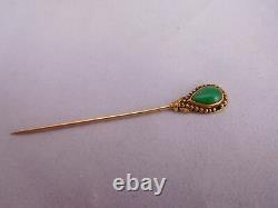 Antique Asian Chinese Japanese Export 24k Yellow Gold Jade Stone Hat Stick Pin