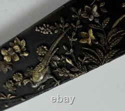 Antique Beautiful Japanese Shakudo Pin Brooch 3 By. 5