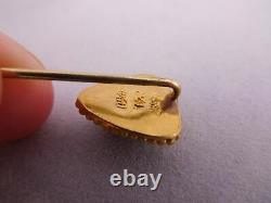 Antique Chinese Japanese Export 24k Yellow Gold `shield Jade Stone Hat Stick Pin