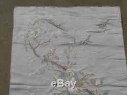 Antique Chinese Japanese Finely Embroidered Silk Tapestry 26x56 Peacock Birds B