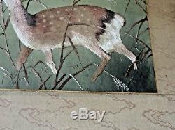 Antique Chinese Japanese Finely Embroidered Silk Tapestry Deer