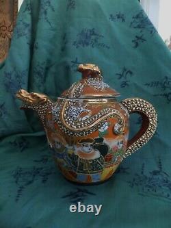Antique Dai Nippon Dragon Teapot Kutani Fine Porcelain Gold & 5 colors 1920, s