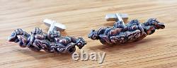 Antique Dragons Cufflinks Sterling and Bronze Japanese Menuki Shakudo