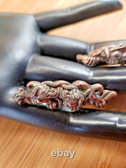 Antique Dragons Cufflinks Sterling and Bronze Japanese Menuki Shakudo