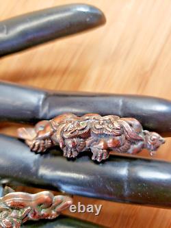 Antique Dragons Cufflinks Sterling and Bronze Japanese Menuki Shakudo