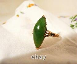 Antique Estate Japanese 18k Yellow Gold 6 Carat Untreated Jade Ring Size 4.5