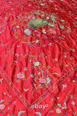 Antique Extremely Fine Japanese/Chinese Silk Embroidery Table/Bed Cloth