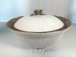 Antique FINE Asian Japanese Enamel Decorated Lidded Round Porcelain Bowl Signed