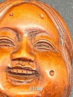 Antique, FINE, Wooden Japanese FUKURE Netsuke Mask Mennetsuke Otafuku/Okame (OC)