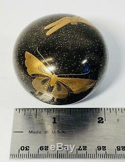 Antique Fine 19th C. Japanese Round Lacquer Box With Butterfly & Dragonfly AS-IS