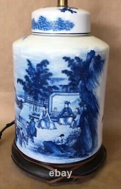 Antique Fine Art Lamp Japanese Hand Painted White Blue Porcelain