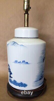 Antique Fine Art Lamp Japanese Hand Painted White Blue Porcelain