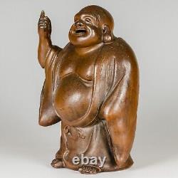 Antique Fine Bizen Ware Hotei Statue Meiji Era, Seal, Japanese Buddha Figurine