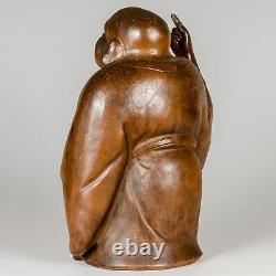 Antique Fine Bizen Ware Hotei Statue Meiji Era, Seal, Japanese Buddha Figurine