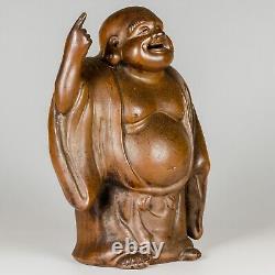 Antique Fine Bizen Ware Hotei Statue Meiji Era, Seal, Japanese Buddha Figurine