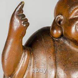 Antique Fine Bizen Ware Hotei Statue Meiji Era, Seal, Japanese Buddha Figurine