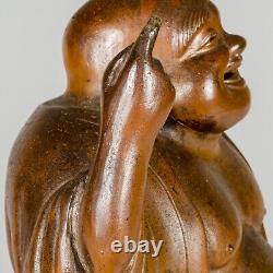 Antique Fine Bizen Ware Hotei Statue Meiji Era, Seal, Japanese Buddha Figurine