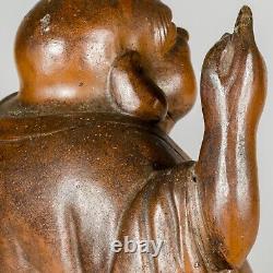 Antique Fine Bizen Ware Hotei Statue Meiji Era, Seal, Japanese Buddha Figurine