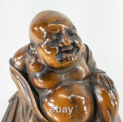 Antique Fine Japanese Carved Boxwood Buddha Hotei Okimono Netsuke Signed
