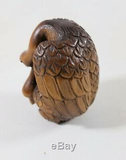 Antique Fine Japanese Carved Boxwood Netsuke Bird Swan Duck Signed