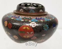 Antique Fine Japanese Cloisonne Incense Burner Floral Meiji Alms Bowl