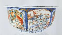 Antique Fine Japanese Imari Style Underglaze Blue Enameled Large Bowl