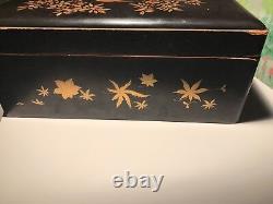 Antique Fine Meiji Japanese Lacquer Box Makie Sparrow & Peonies & Maple Leaf