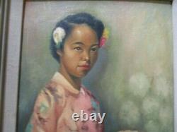 Antique Fine Old Asian Painting Chinese Or Japanese Girl With Fan 1930's Art