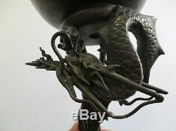 Antique Fine Old Chinese 22 Japanese Bronze Metal Sculpture Statue Pot Dragon