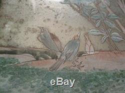 Antique Fine Old Chinese Or Japanese Painting Floral Landscape Birds Unusual Old