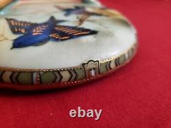 Antique Fine Porcelain Bluebird Bowl Lid Hand Painted Japan