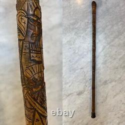 Antique Finely Carved Japanese Bamboo Dual Samurai Walking Stick / Cane