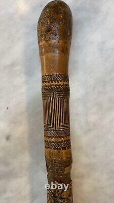 Antique Finely Carved Japanese Bamboo Dual Samurai Walking Stick / Cane