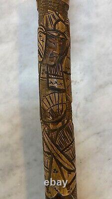 Antique Finely Carved Japanese Bamboo Dual Samurai Walking Stick / Cane