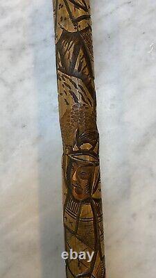 Antique Finely Carved Japanese Bamboo Dual Samurai Walking Stick / Cane