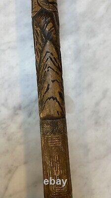 Antique Finely Carved Japanese Bamboo Dual Samurai Walking Stick / Cane