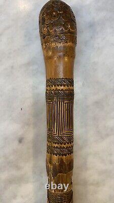 Antique Finely Carved Japanese Bamboo Dual Samurai Walking Stick / Cane