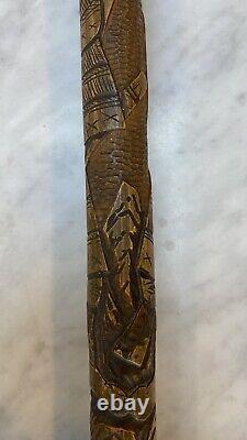 Antique Finely Carved Japanese Bamboo Dual Samurai Walking Stick / Cane