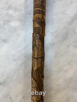 Antique Finely Carved Japanese Bamboo Dual Samurai Walking Stick / Cane