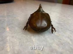 Antique Finely Cast Japanese Rhino Rhinoceros Beetle Netsuke Brass Okimono