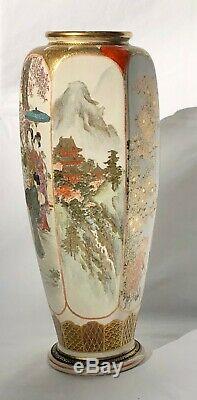 Antique Finely Detailed Japanese Meiji Period Satsuma Hexagonal Tall Vase