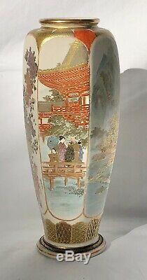 Antique Finely Detailed Japanese Meiji Period Satsuma Hexagonal Tall Vase