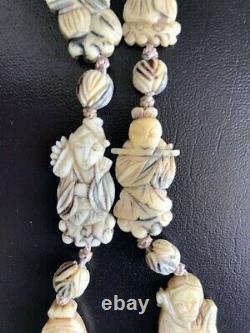 Antique Hand Carved Bone Asian Japanese Figural Necklace Choker 18in