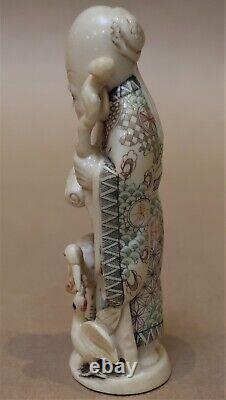 Antique Hand Carved & Signed Japanese Statue Fukurokuju Very Fine Work