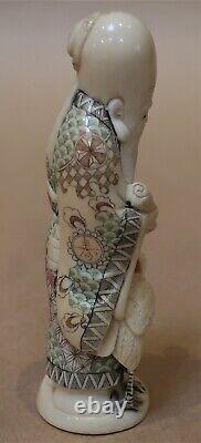 Antique Hand Carved & Signed Japanese Statue Fukurokuju Very Fine Work