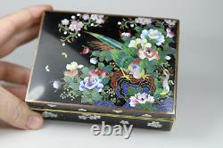 Antique Japanese 19th Century Cloisonne Enamel Hinged Box with Birds Very Fine