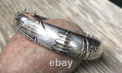 Antique Japanese 950 Fine Silver Figural Hinged Bangle Travel