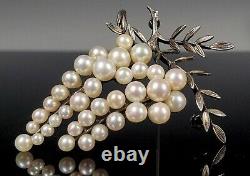 Antique Japanese Aesthetic Sterling Silver & Akoya Pearl Freesia Floral Brooch