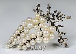 Antique Japanese Aesthetic Sterling Silver & Akoya Pearl Freesia Floral Brooch