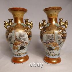 Antique Japanese Arita Fine Bone Porcelain Vase Pair DAILY LIFE TRIPTYCH